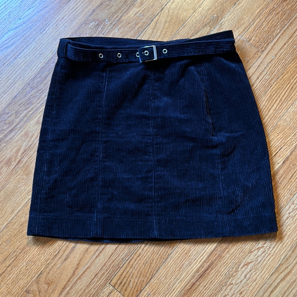 Urban Outfitters Dark Navy Velvet Corduroy Mini Skirt Side Zipper Sz Medium